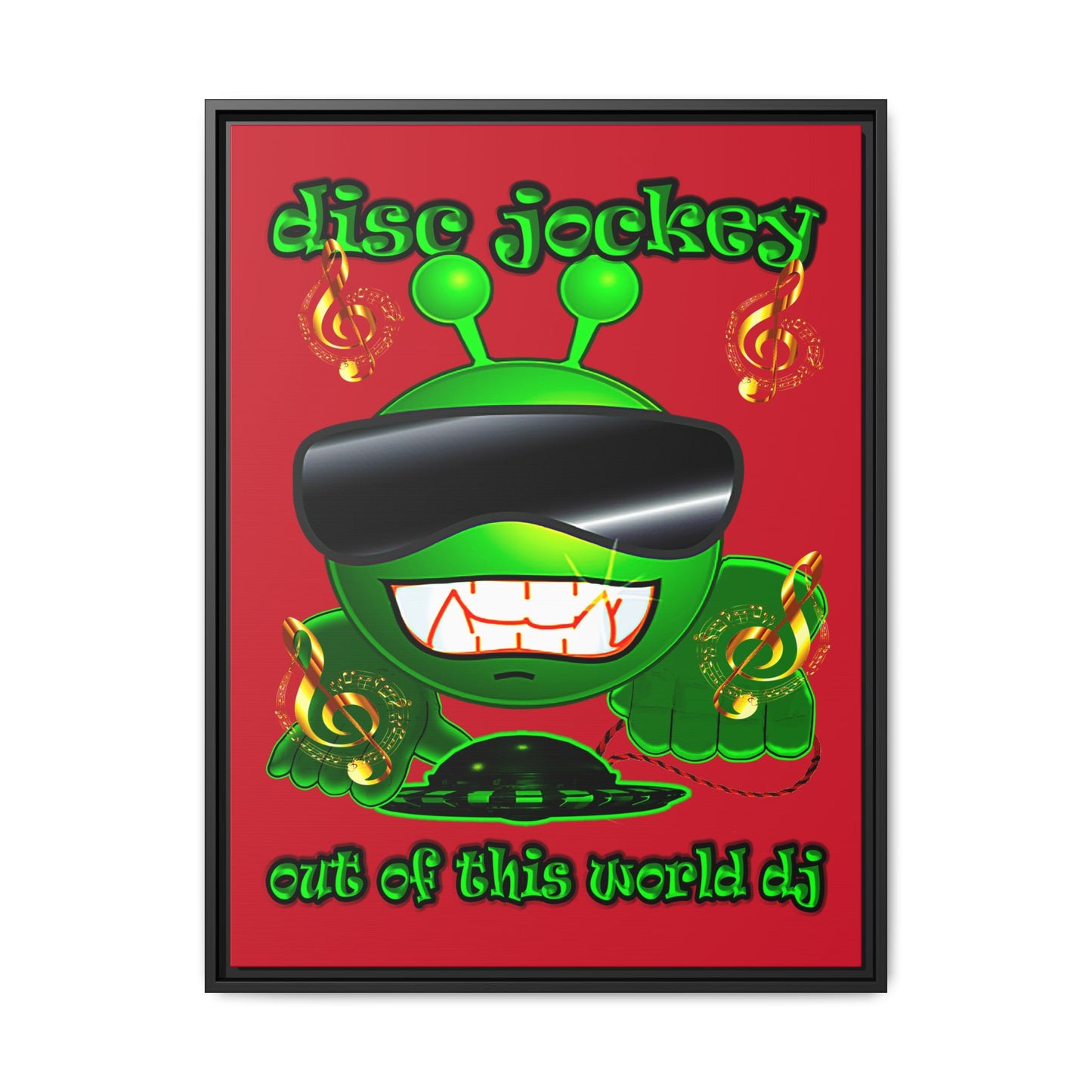 disc jockey - framed canvas art (dark red)