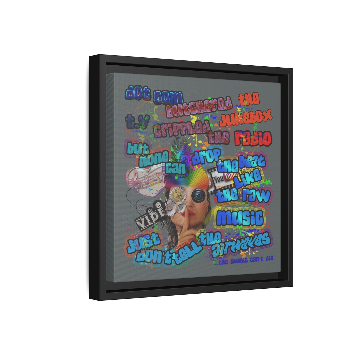 drop the beat - framed canvas art (dark grey)