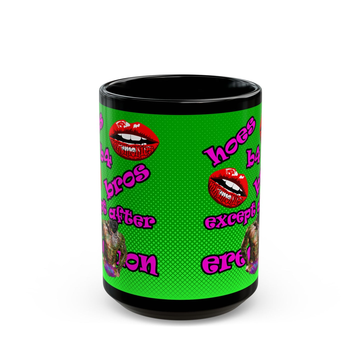 hoes b4 bros - Black Mug (logo green)