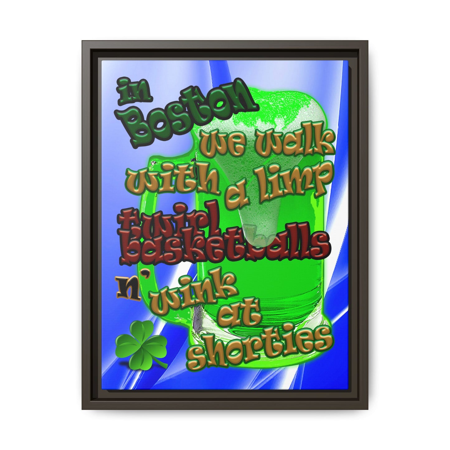 celtics logo - framed canvas art (blue-white wave)