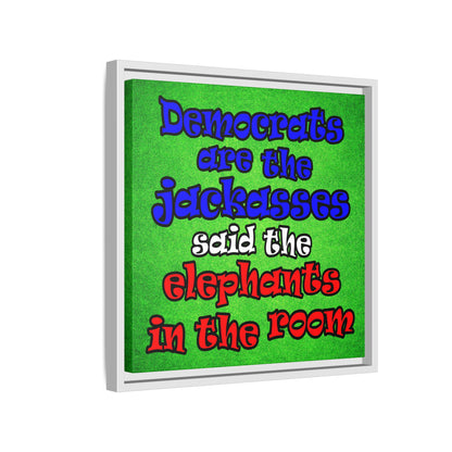donkeys and elephants - framed canvas art (green turf)