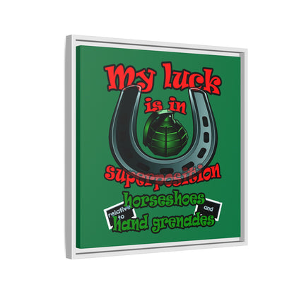 my luck - framed canvas art (dark green)
