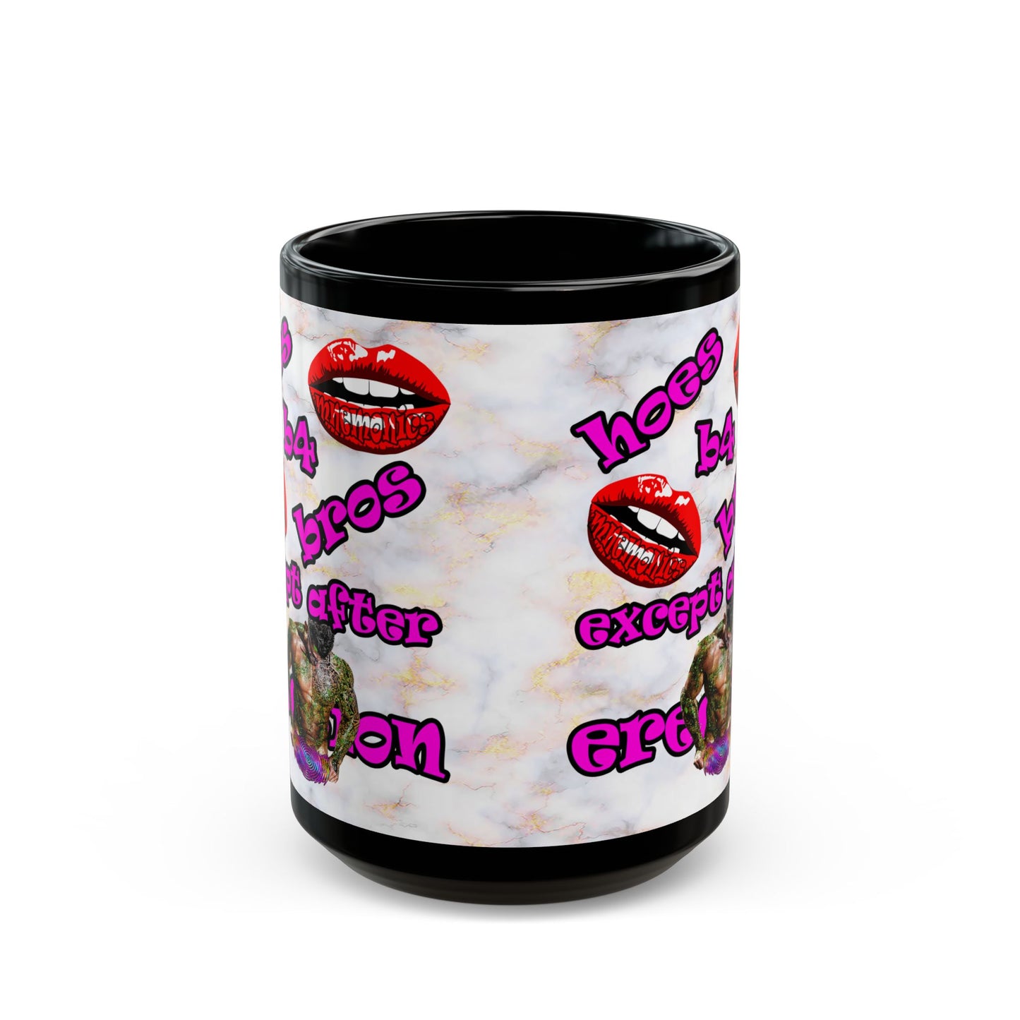hoes b4 bros - Black Mug (white marble)