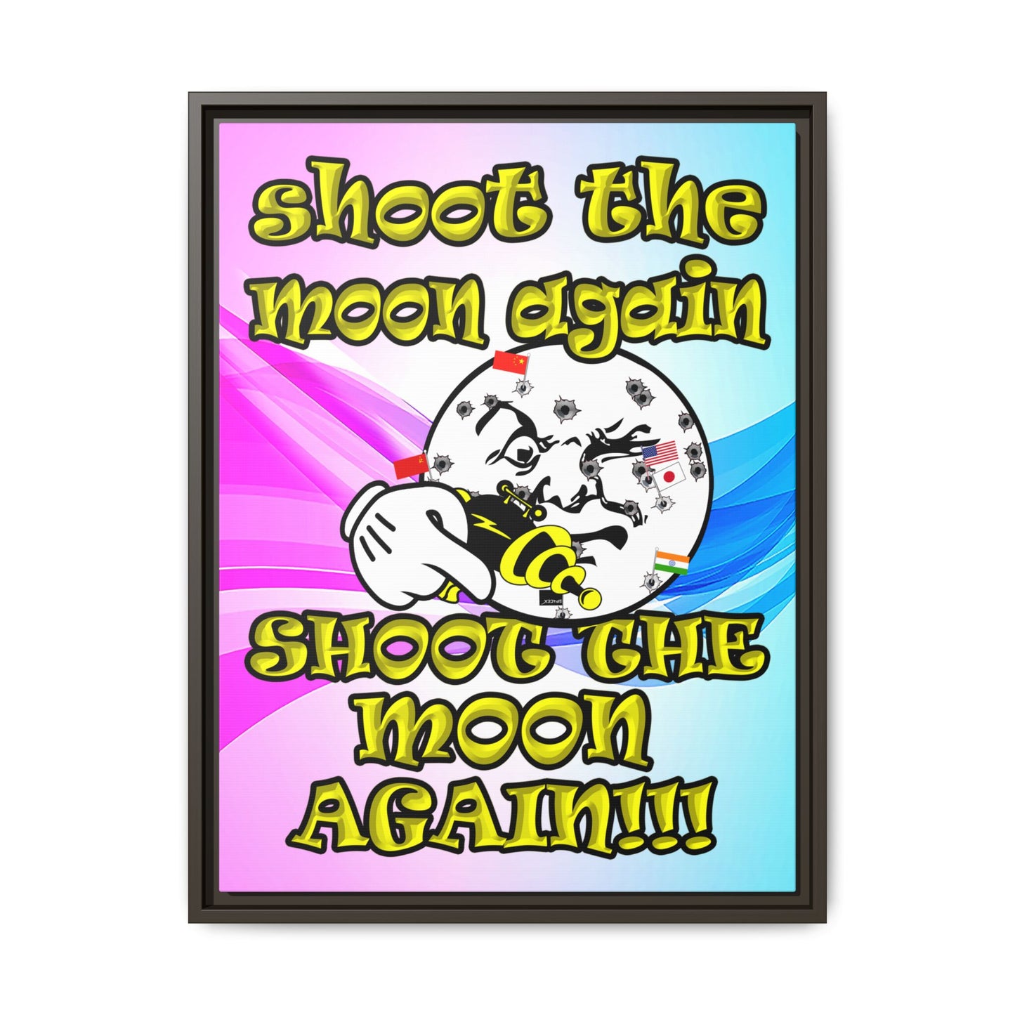 shoot the moon again - framed canvas art (light blue-pink wave)