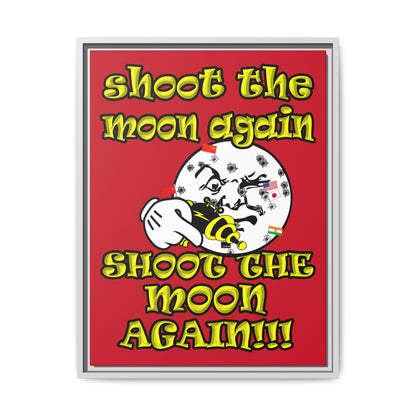 shoot the moon again - framed canvas art (dark red)