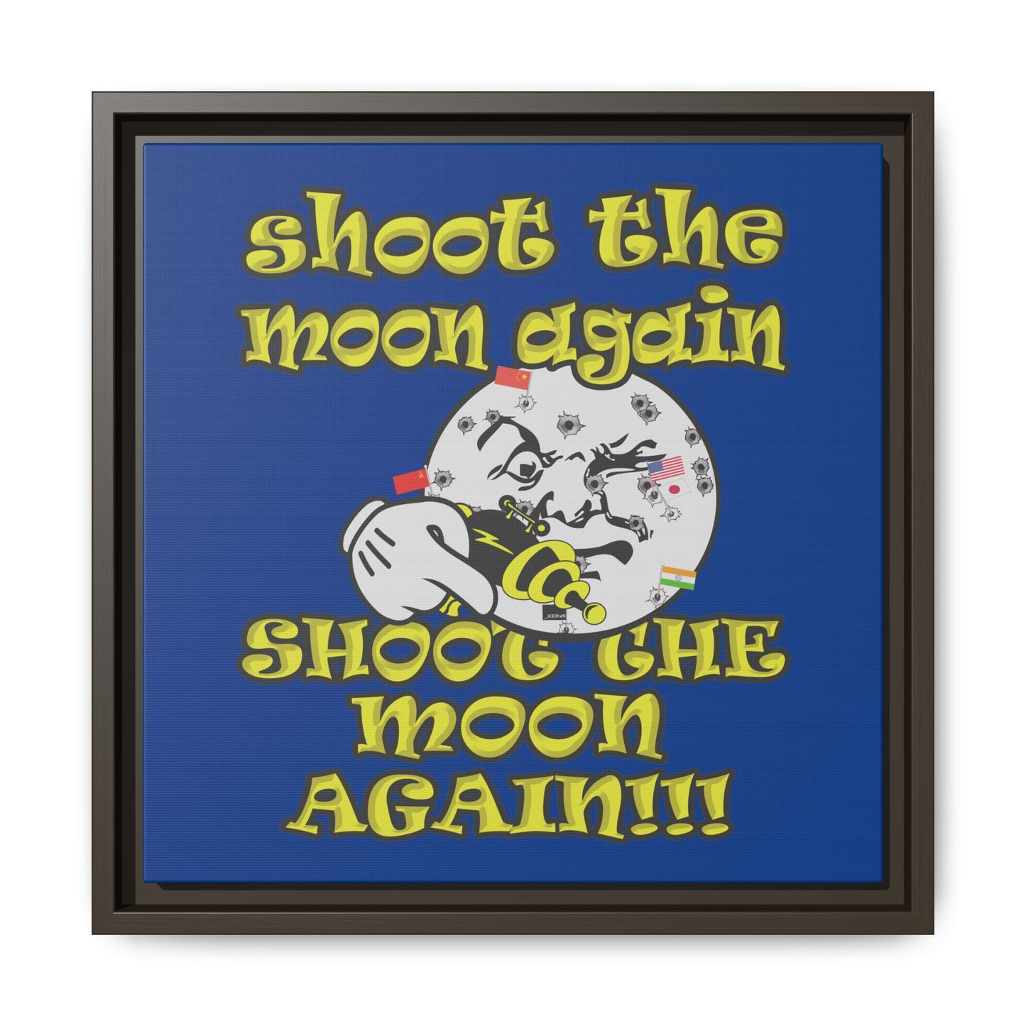 shoot the moon again - framed canvas art (dark blue)