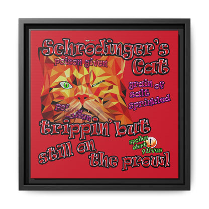 schrodinger's cat - framed canvas art (dark red)