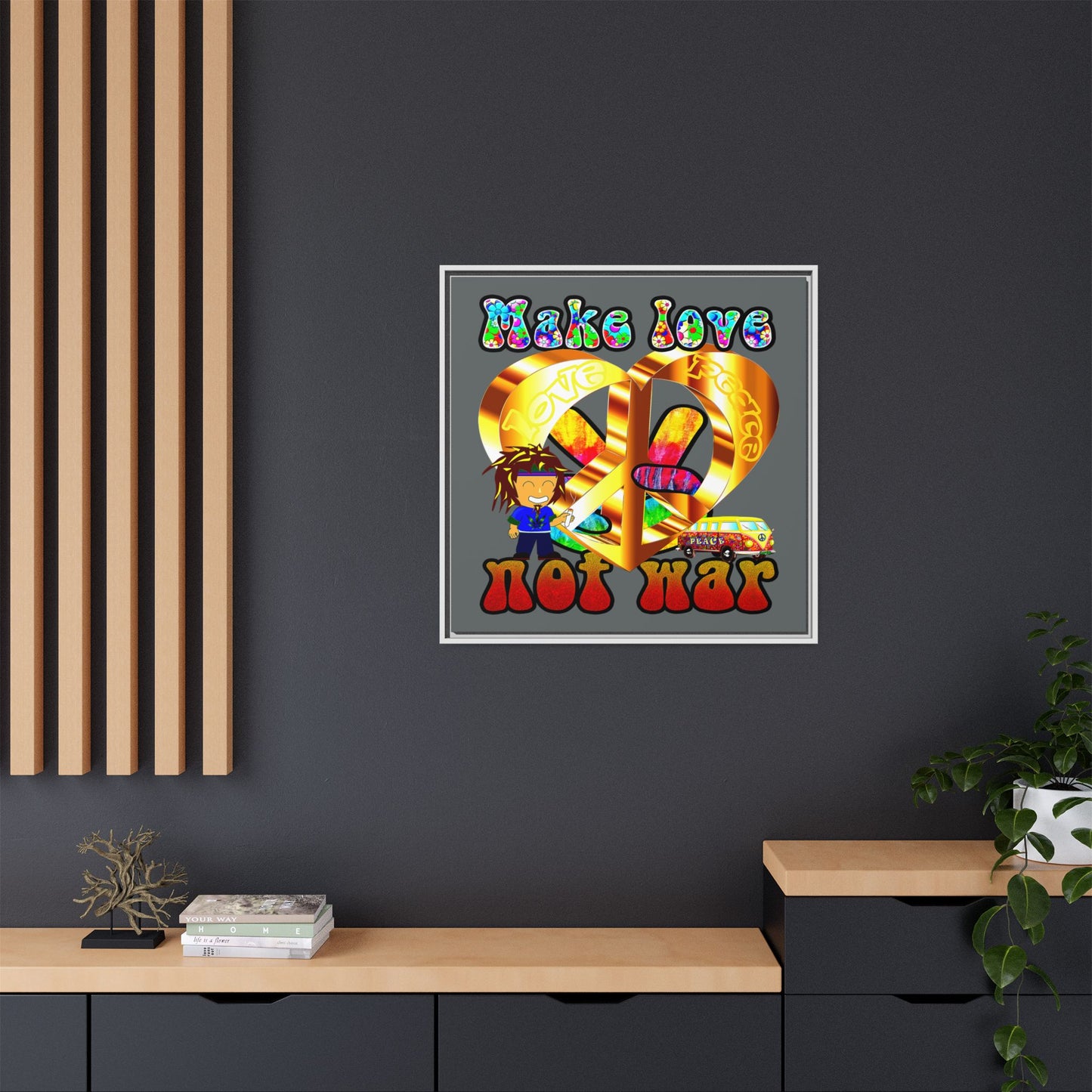 love peace - framed canvas art (dark grey)