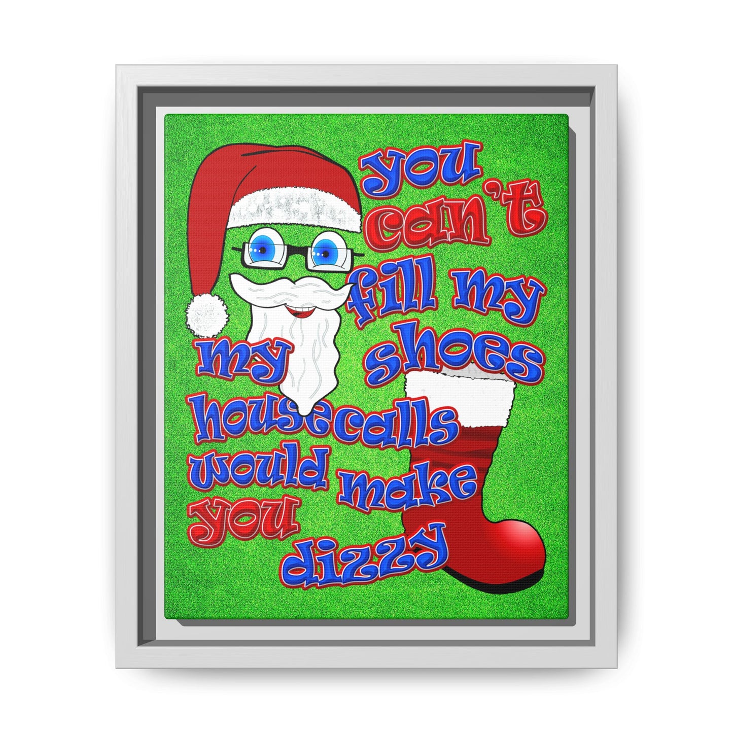 santa's shoes - framed canvas art (green turf)