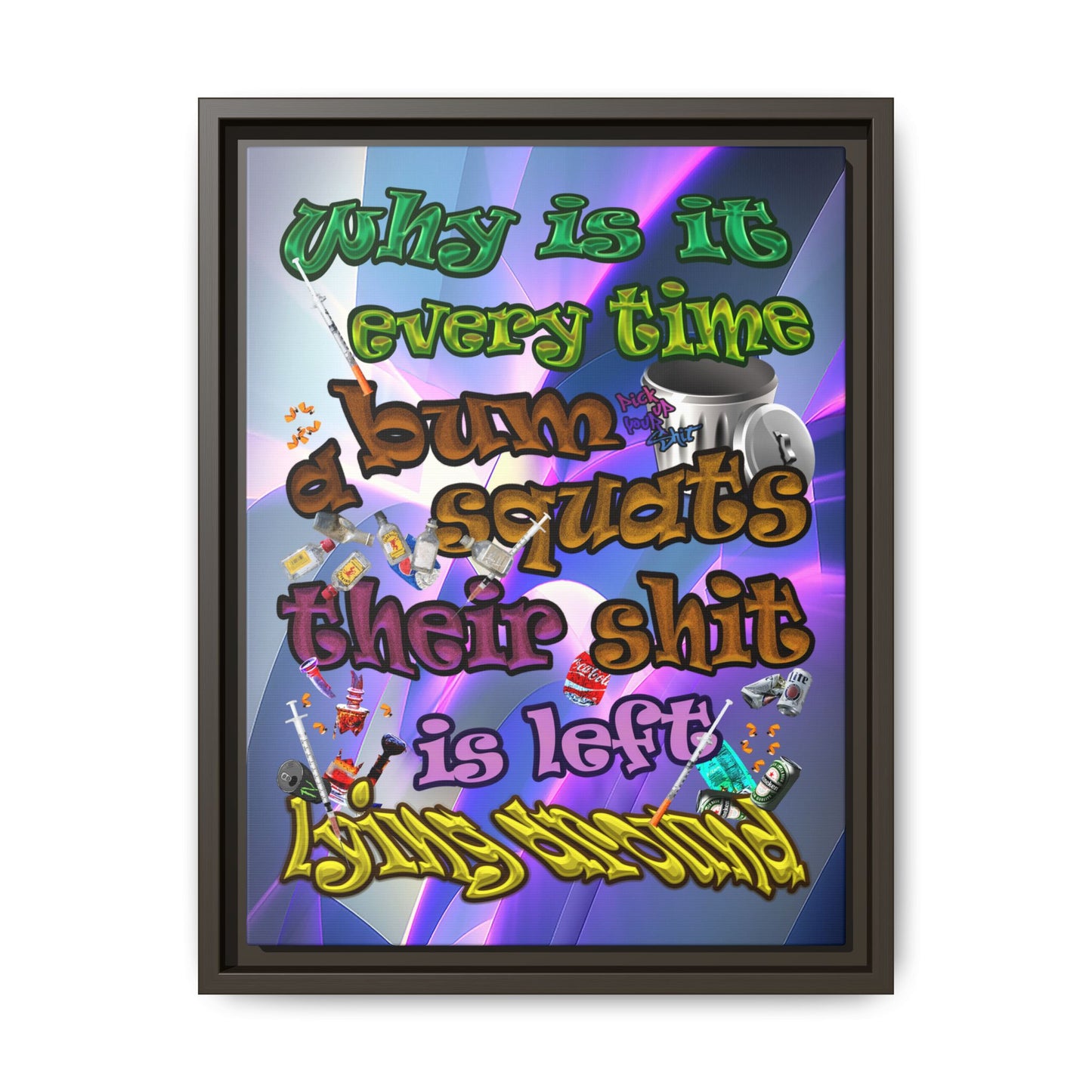 the bum's shit - framed canvas art (grey-pink wave)