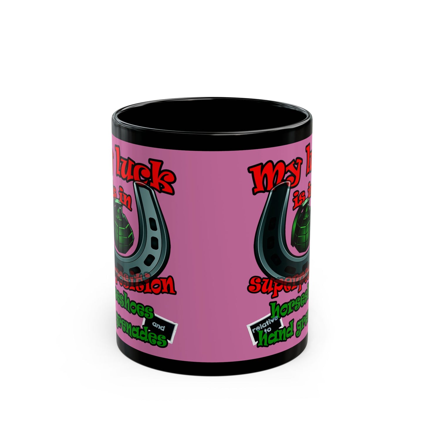 my luck - Black Mug (light pink)