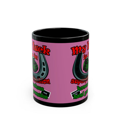 my luck - Black Mug (light pink)