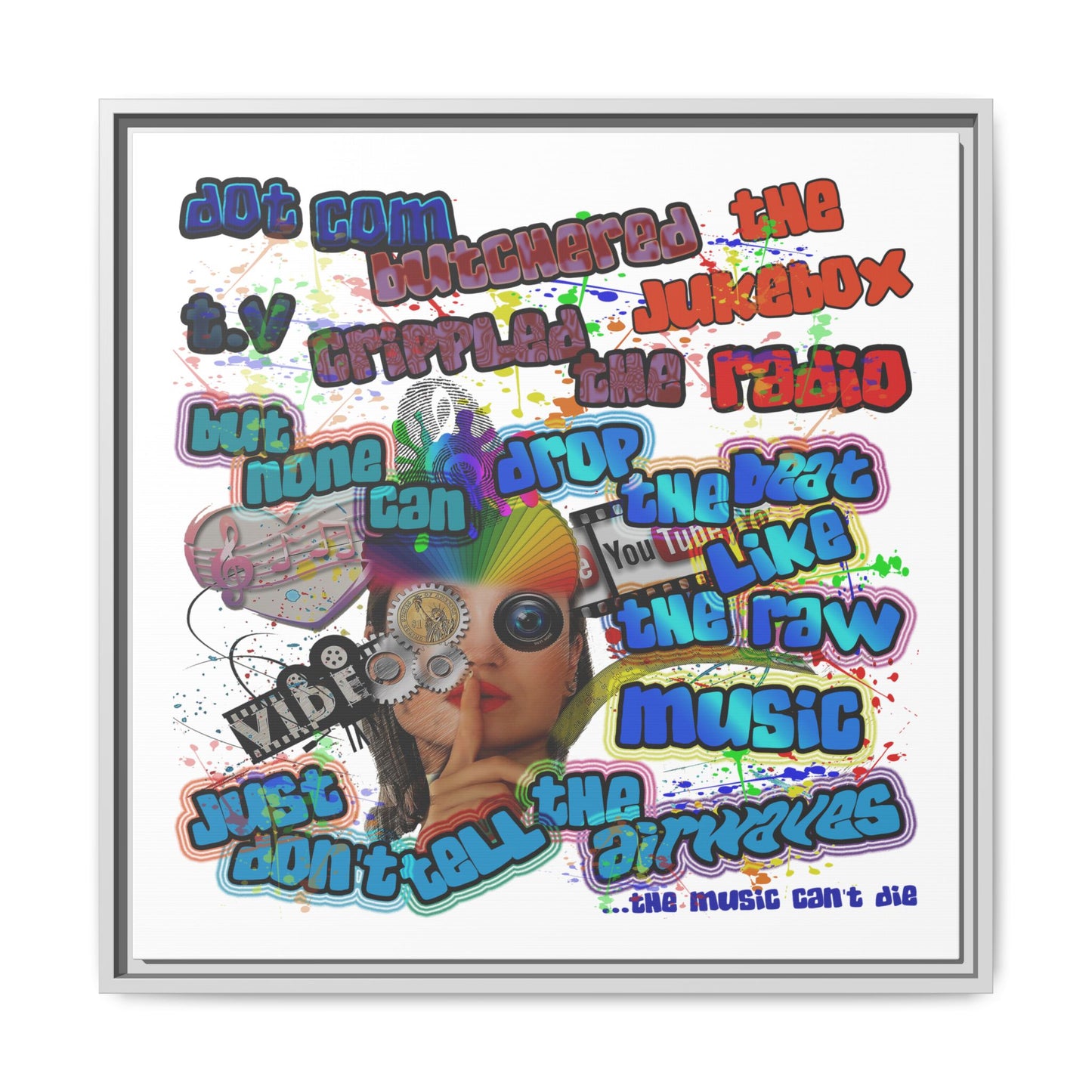 drop the beat - framed canvas art (white)