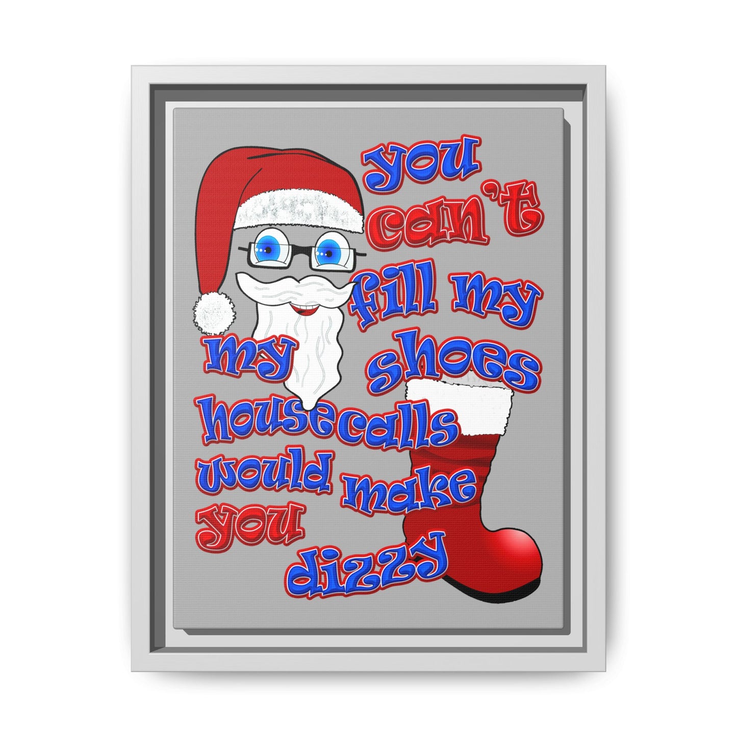 santa's shoes - framed canvas art (light grey)