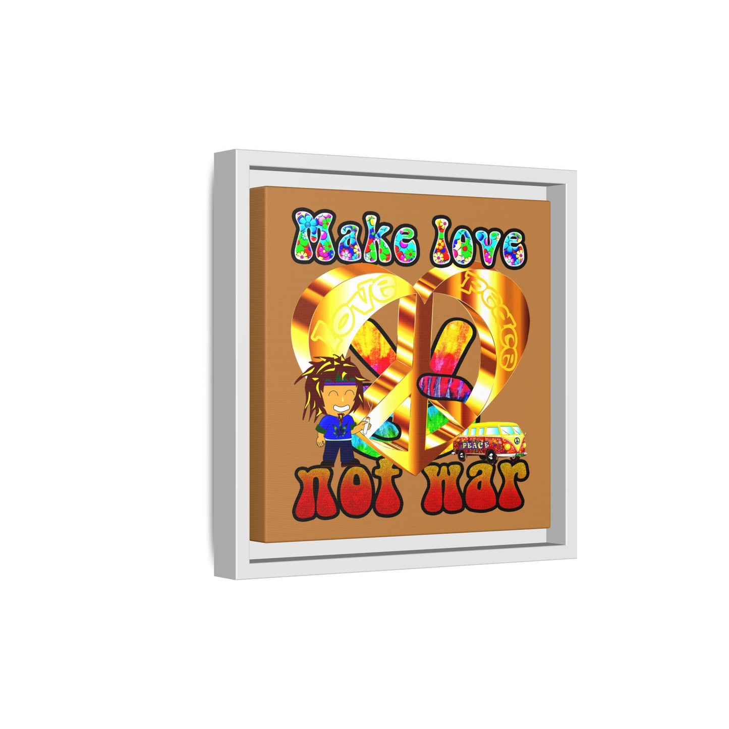 love peace - framed canvas art (light brown)