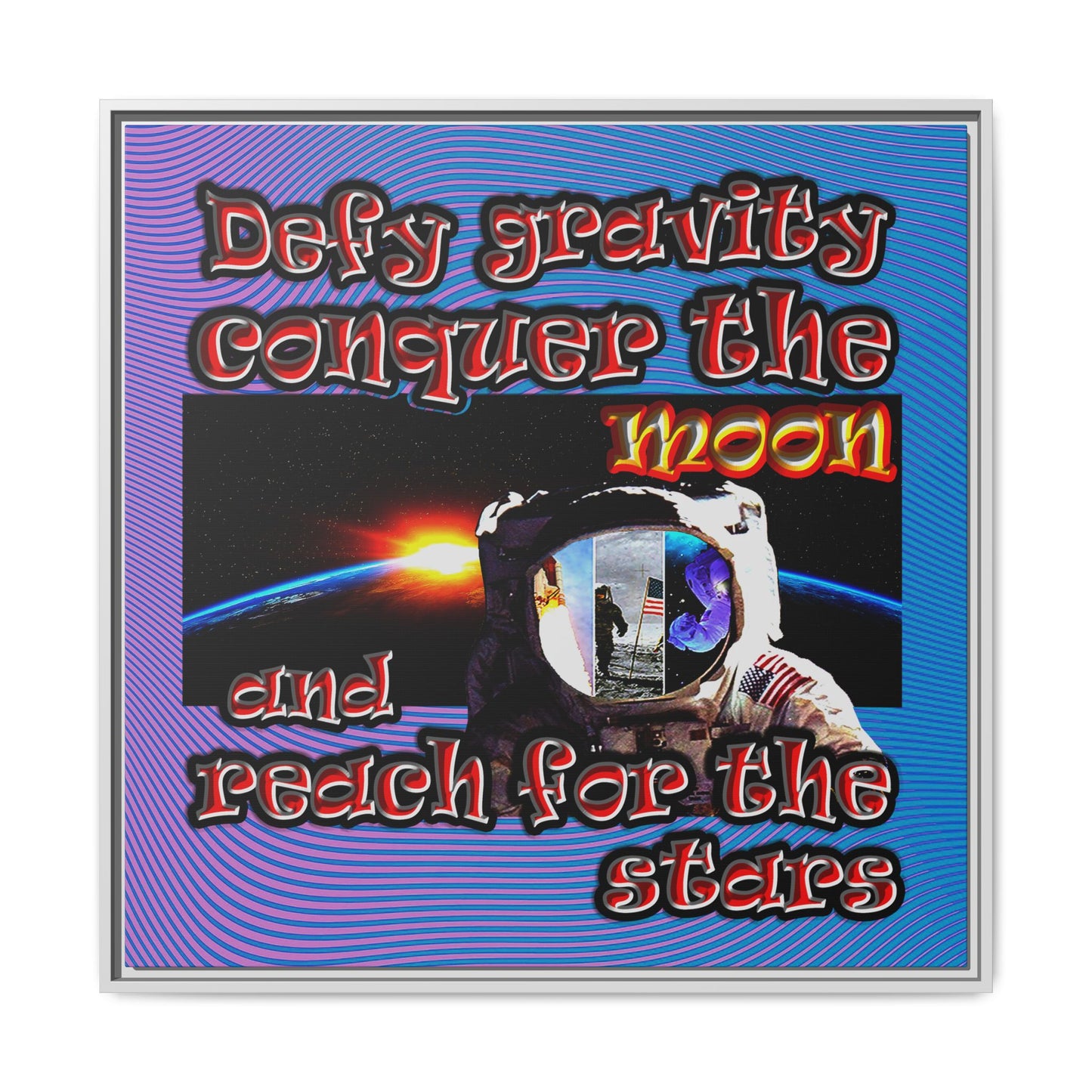 defy conquer reach - framed canvas art (light blue-purple wave)