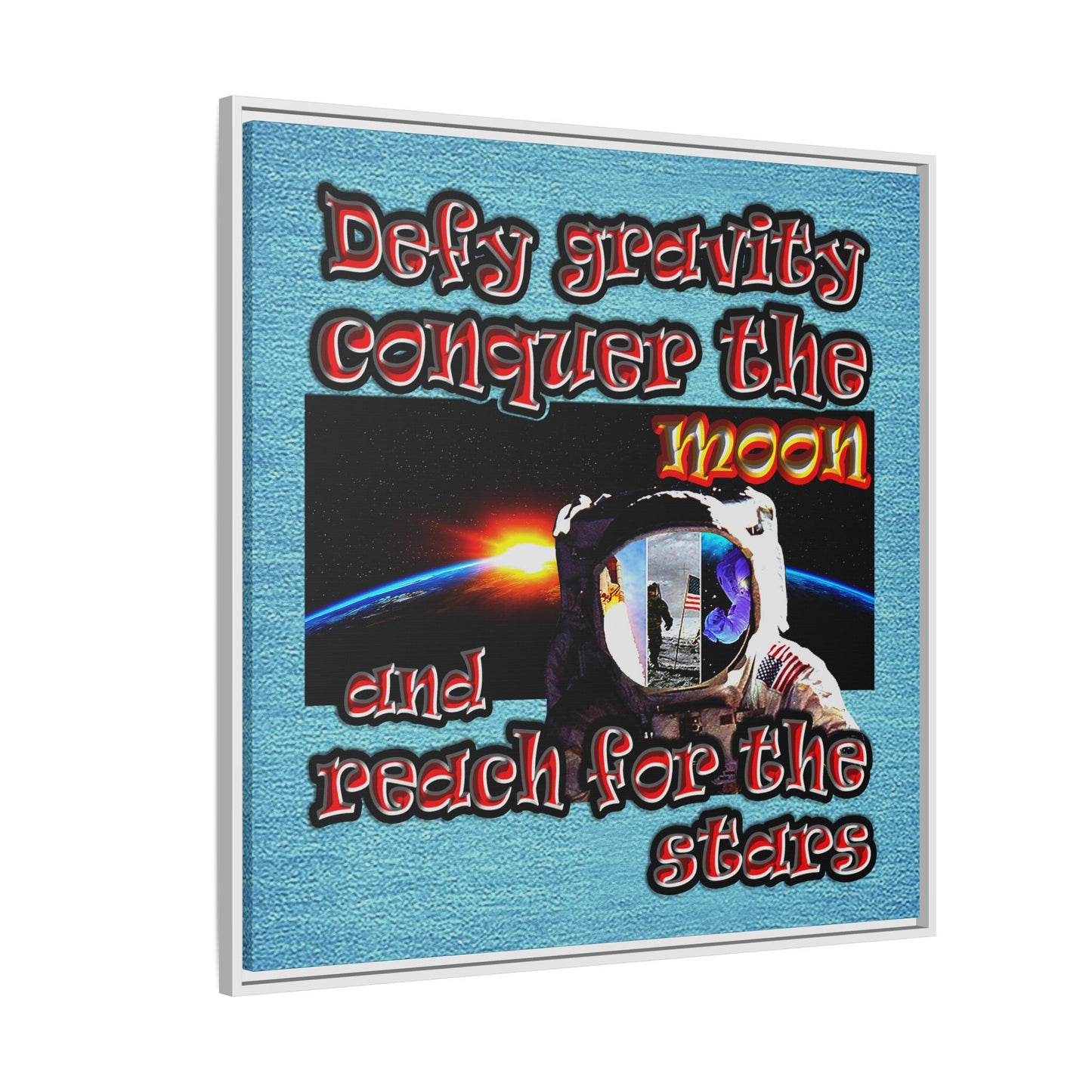 defy conquer reach - framed canvas art (faded blue)
