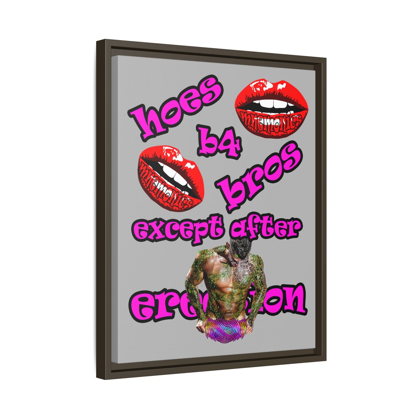hoes b4 bros - framed canvas art (light grey)