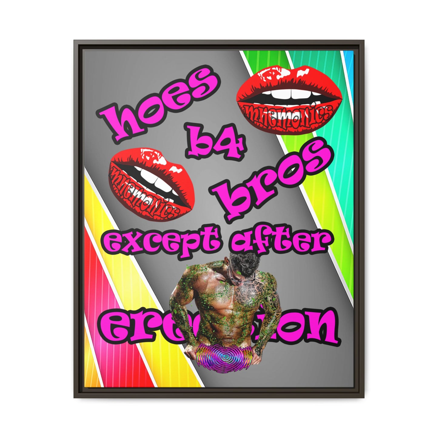 hoes b4 bros - framed canvas art (rainbow split)