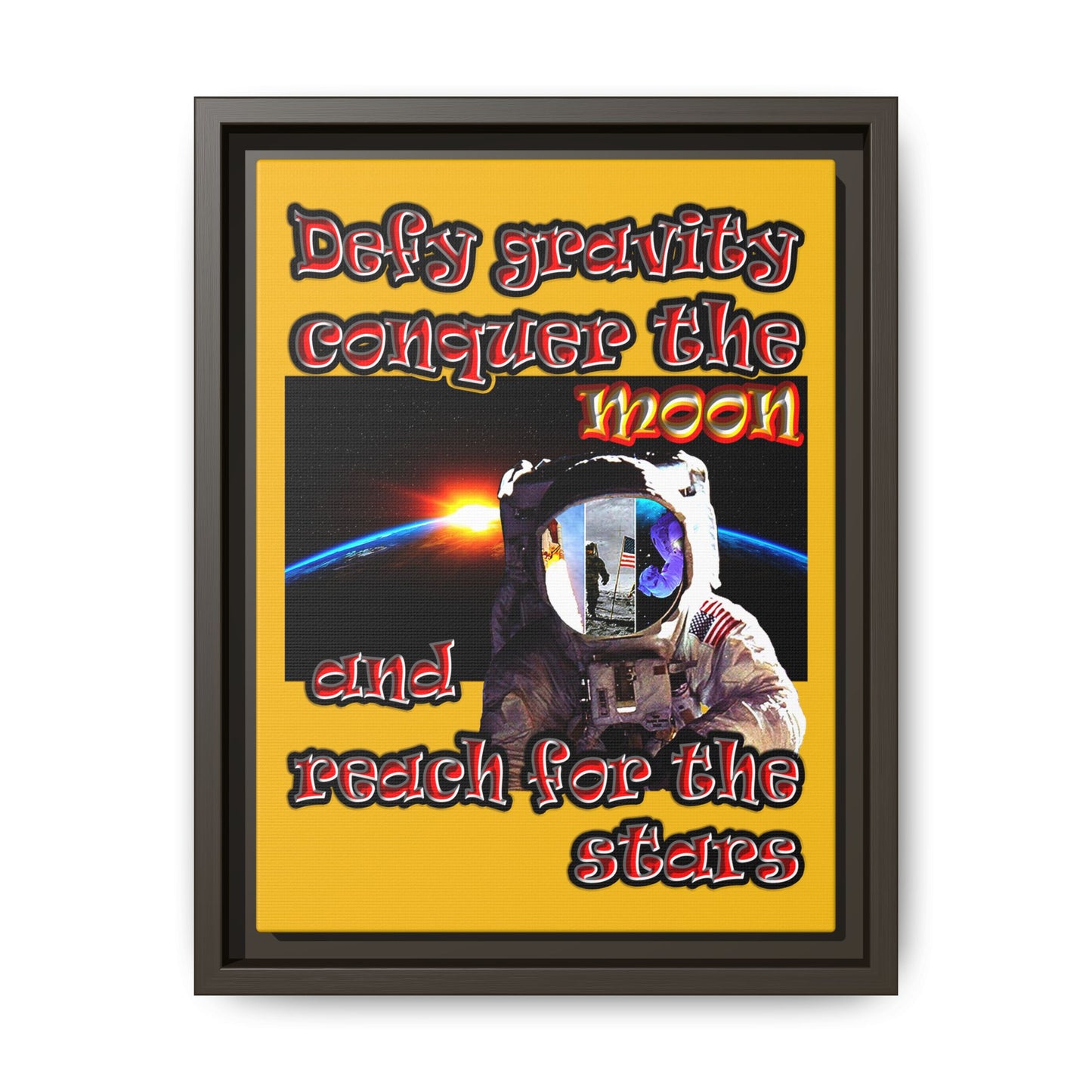 defy conquer reach - framed canvas art (yellow)