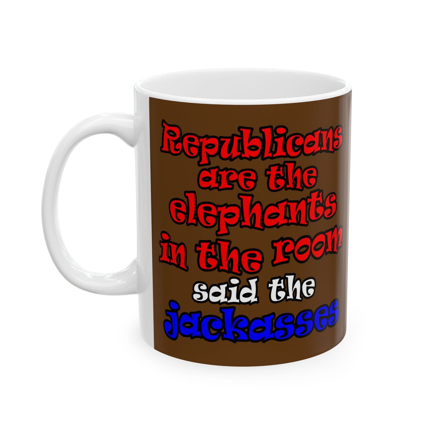 donkeys and elephants - White Mug (brown)