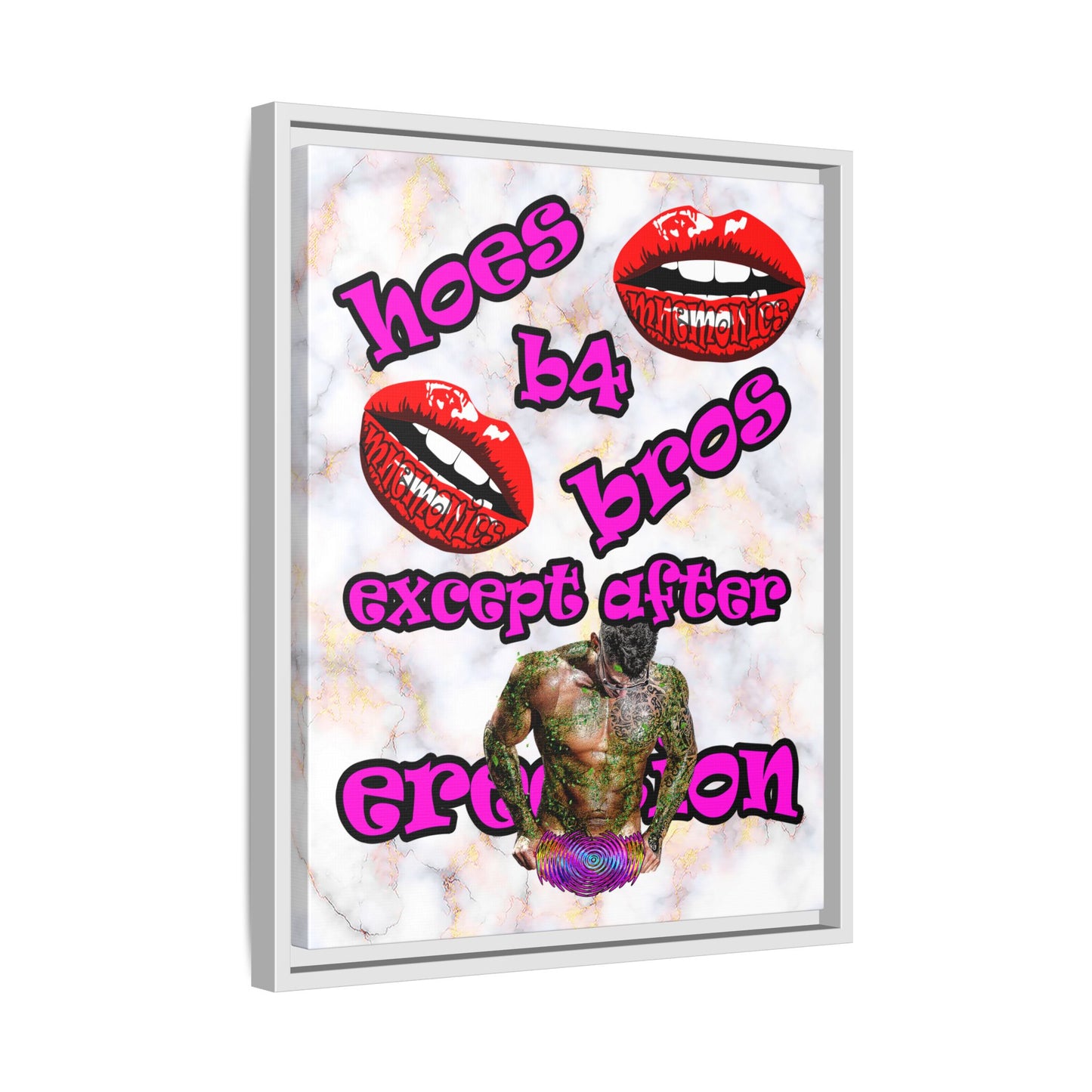 hoes b4 bros - framed canvas art (white marble)