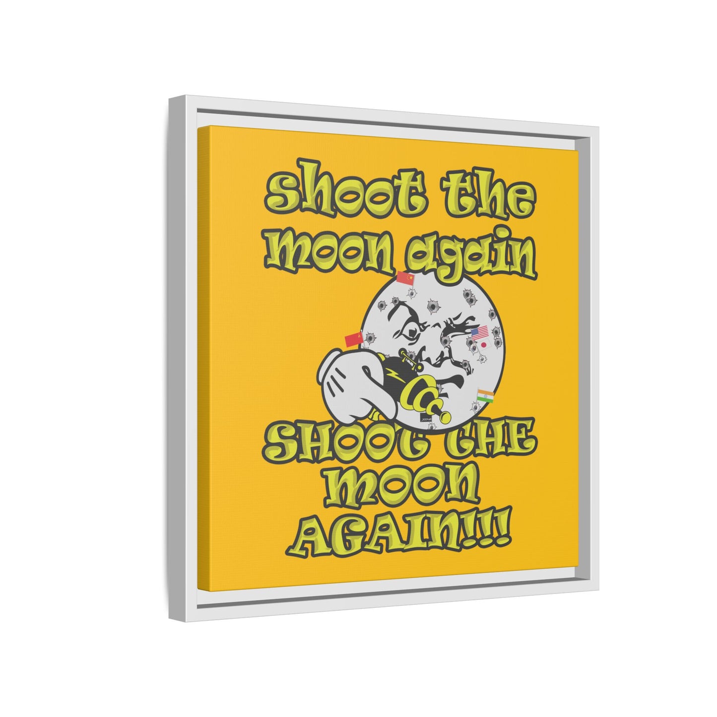 shoot the moon again - framed canvas art (yellow)