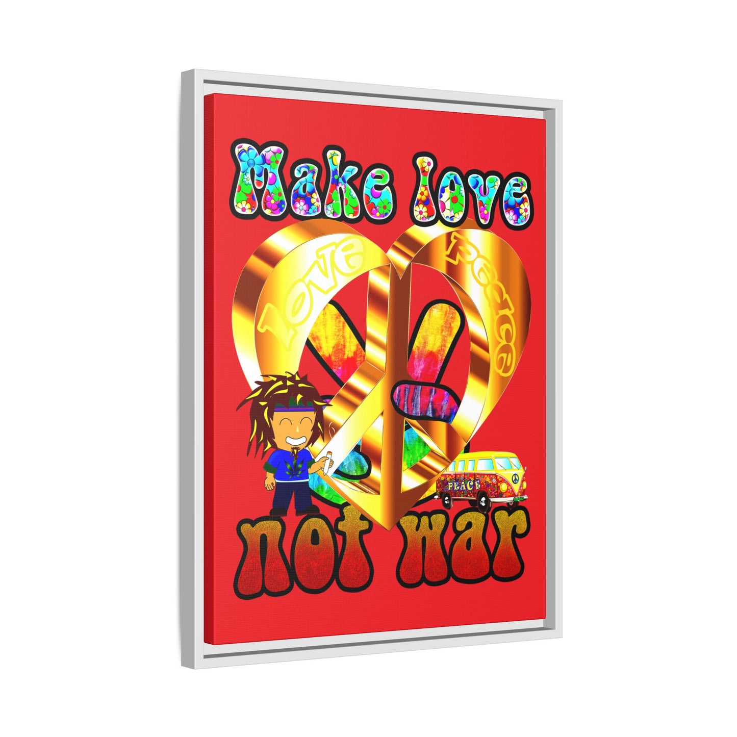 love peace - framed canvas art (red)