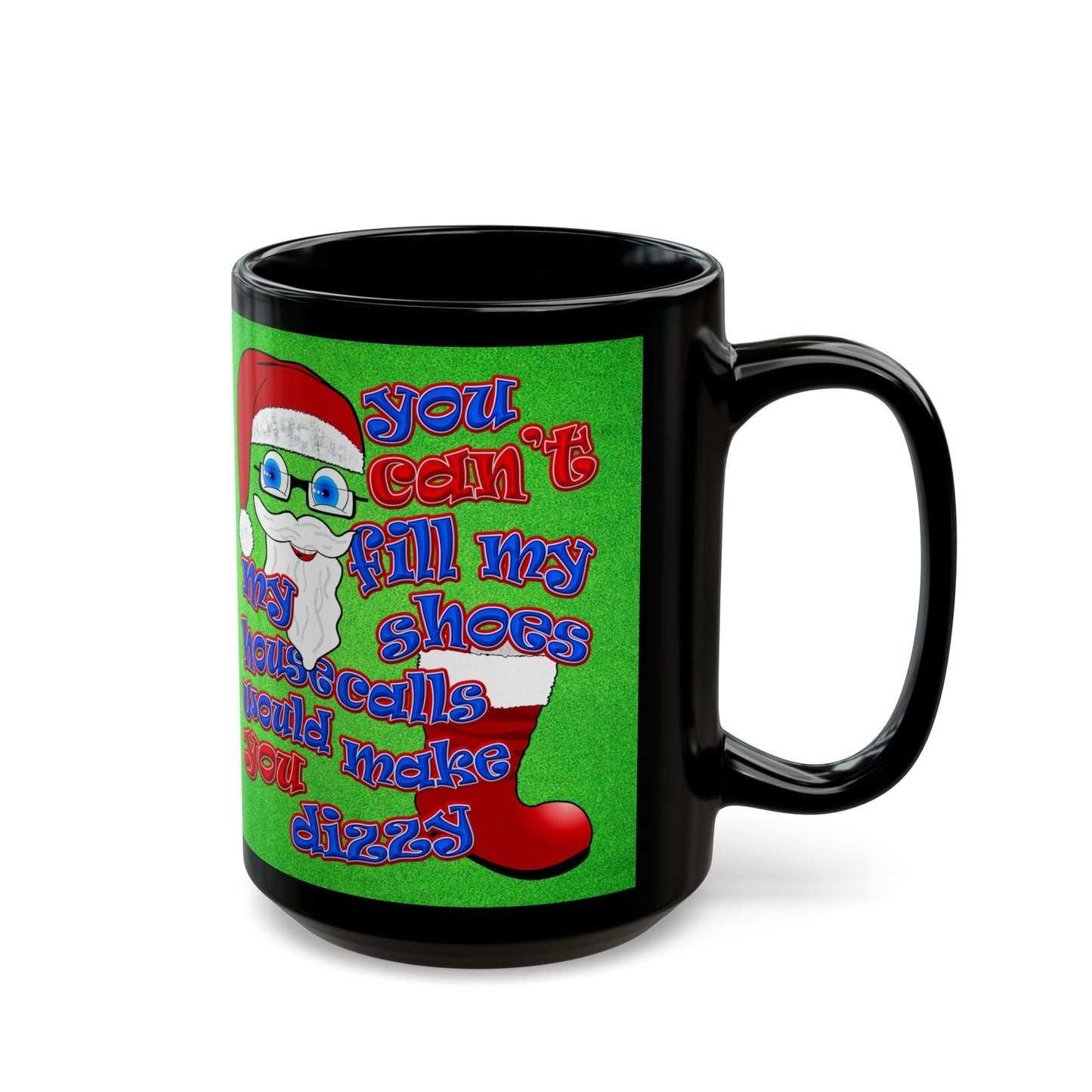 santa's shoes - Black Mug (green turf)