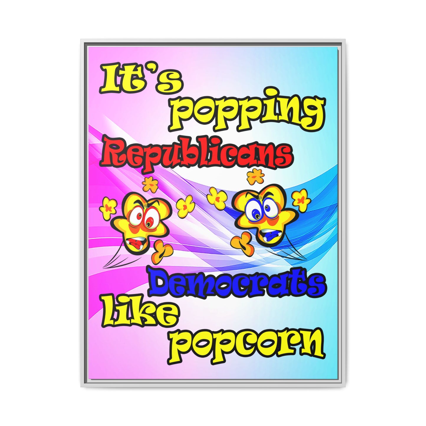 popping like popcorn - framed canvas art (light blue-pink wave)