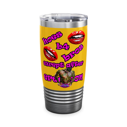 hoes b4 bros - Ringneck Tumbler, 20oz (yellow)