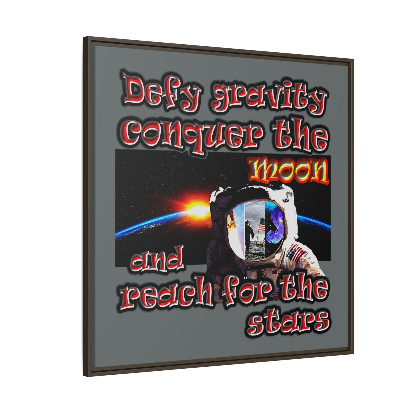 defy conquer reach - framed canvas art (dark grey)