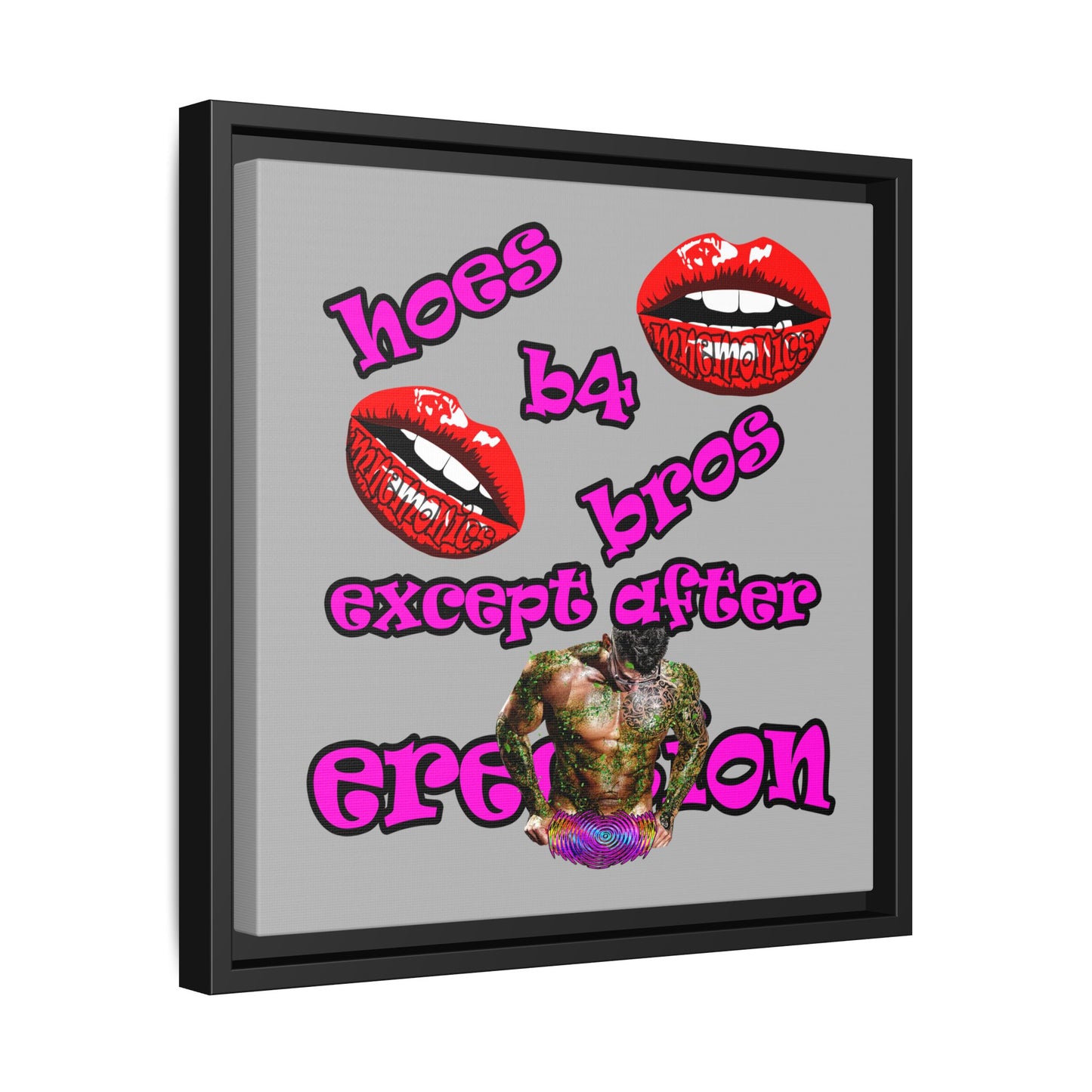 hoes b4 bros - framed canvas art (light grey)