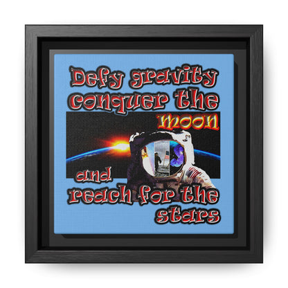 defy conquer reach - framed canvas art (light blue)