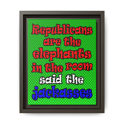 donkeys and elephants - framed canvas art (logo green)