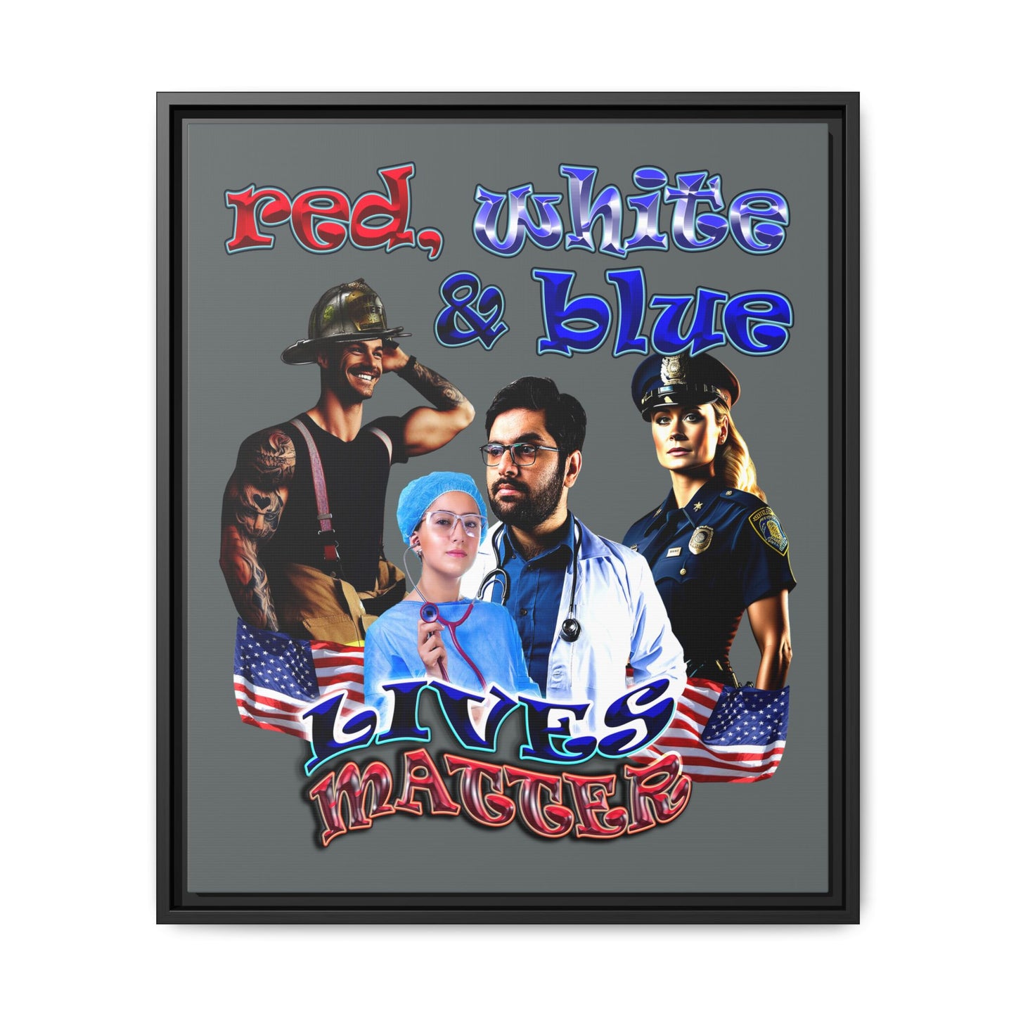 rw&b lives matter - framed canvas art (dark grey)