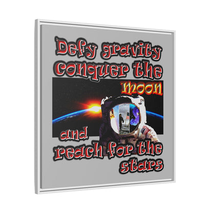 defy conquer reach - framed canvas art (light grey)