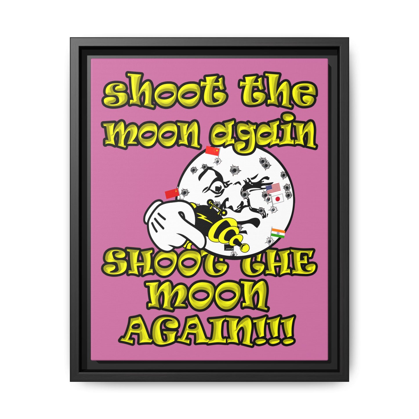 shoot the moon again - framed canvas art (light pink)