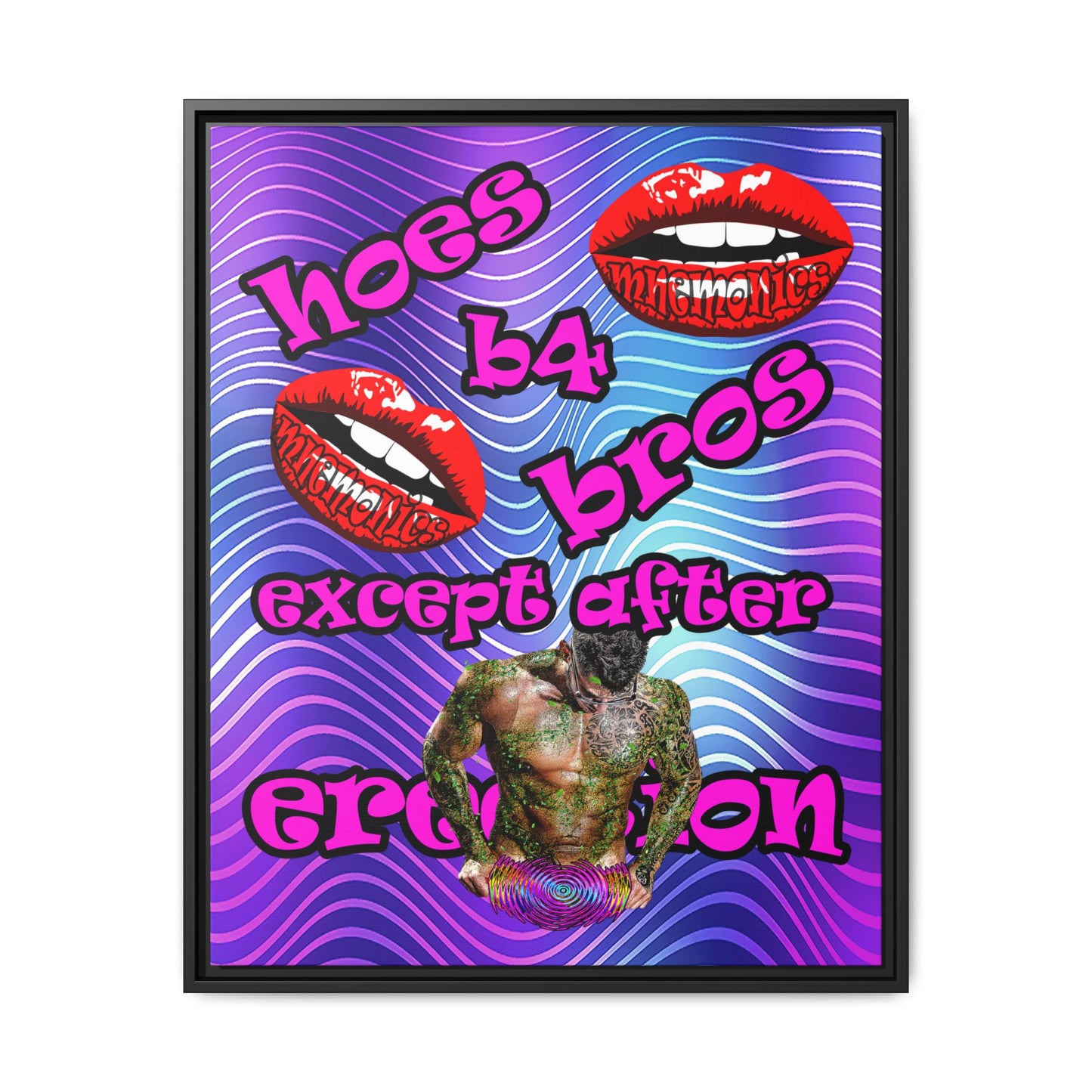 hoes b4 bros - framed canvas art (purple wave)