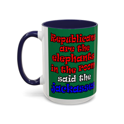 donkeys and elephants - Accent Mug (dark green)