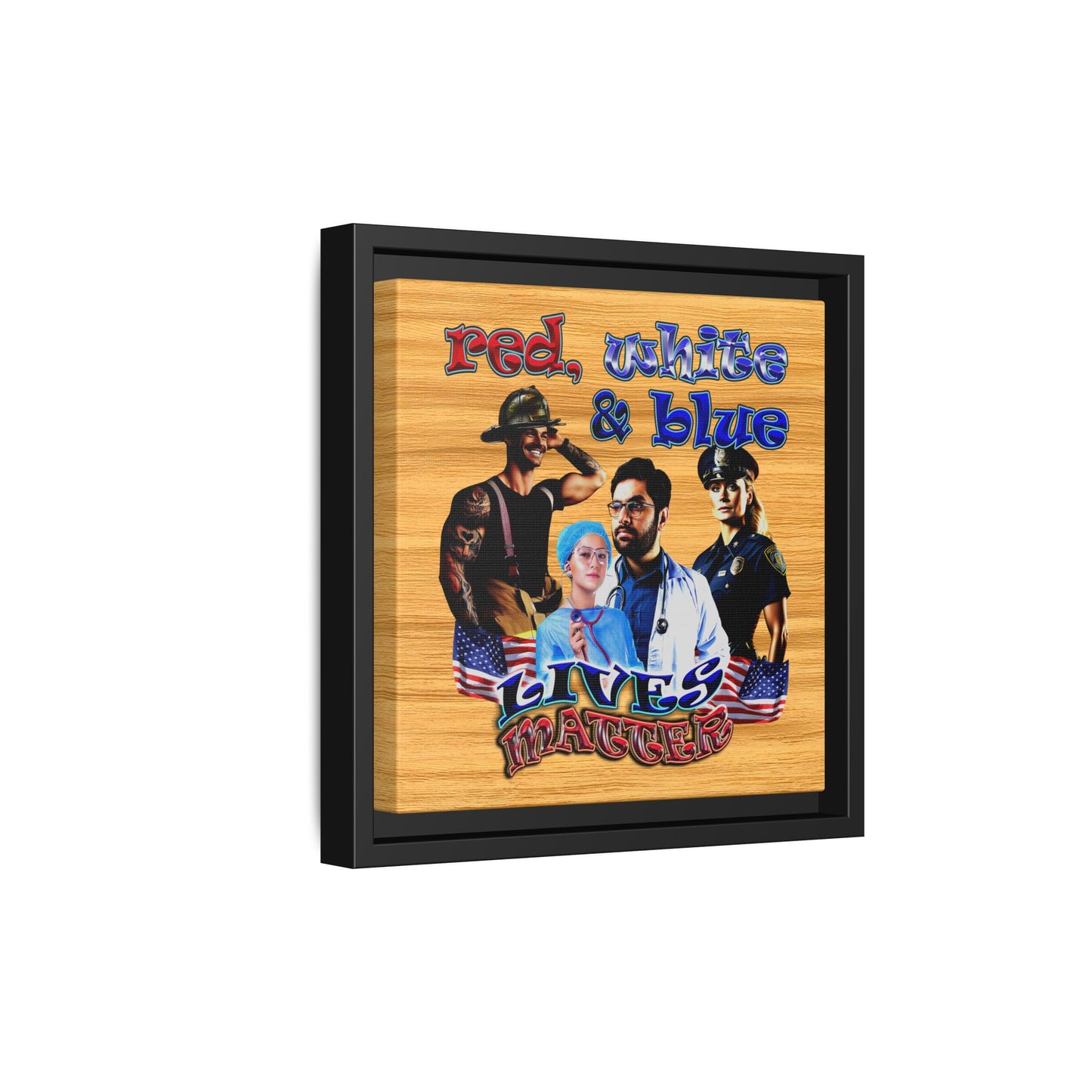 rw&b lives matter - framed canvas art (butterscotch wood finish)