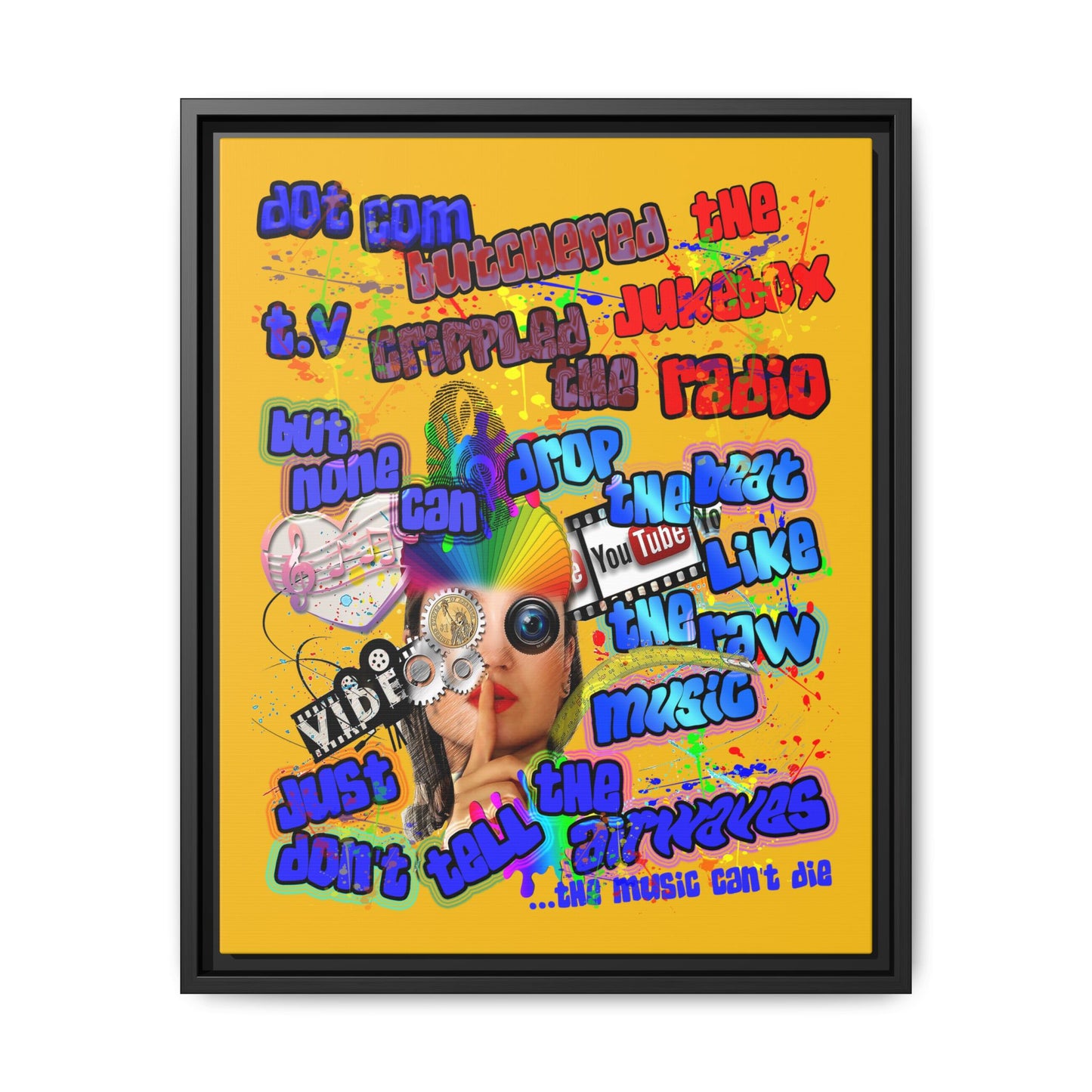 drop the beat - framed canvas art (yellow)