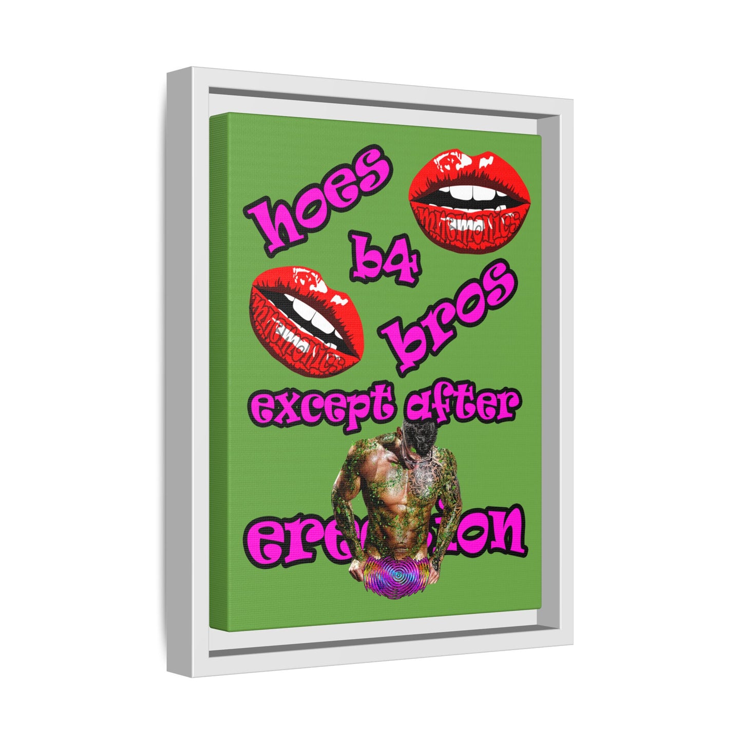 hoes b4 bros - framed canvas art (green)