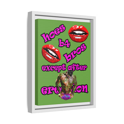 hoes b4 bros - framed canvas art (green)