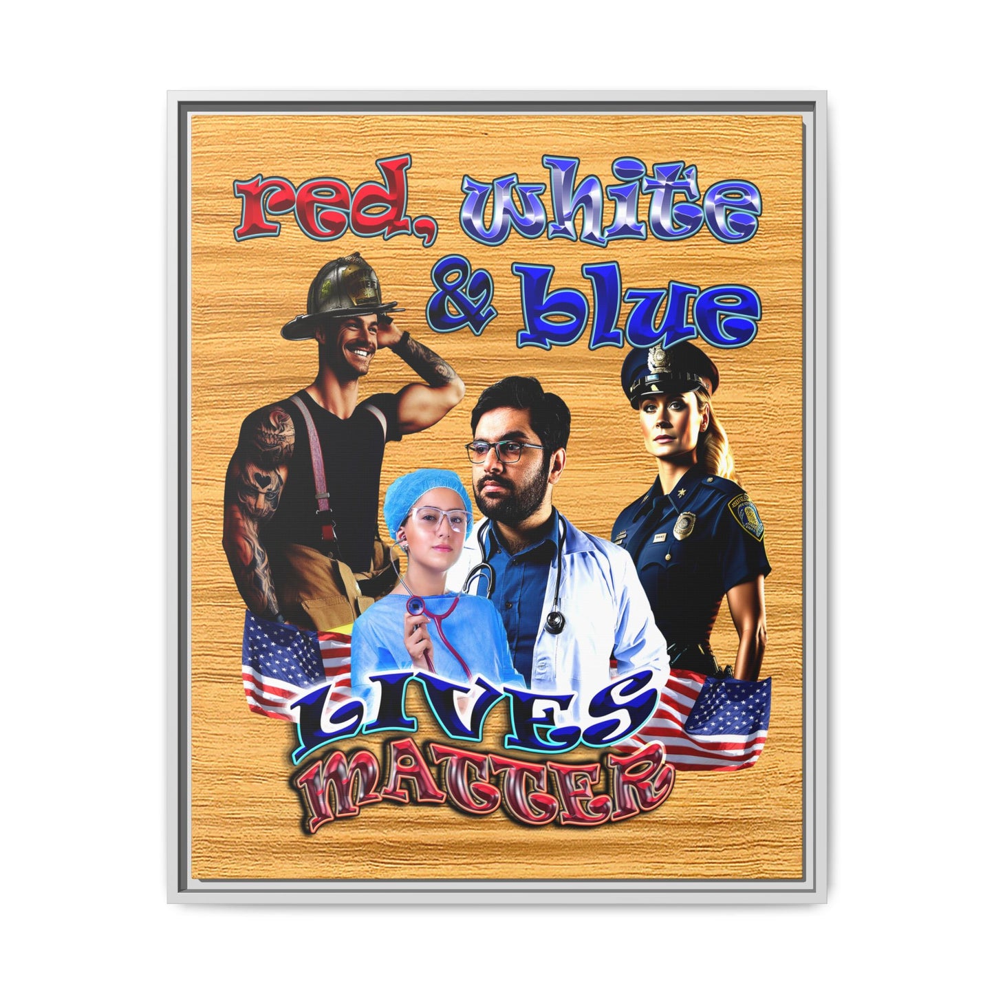 rw&b lives matter - framed canvas art (butterscotch wood finish)