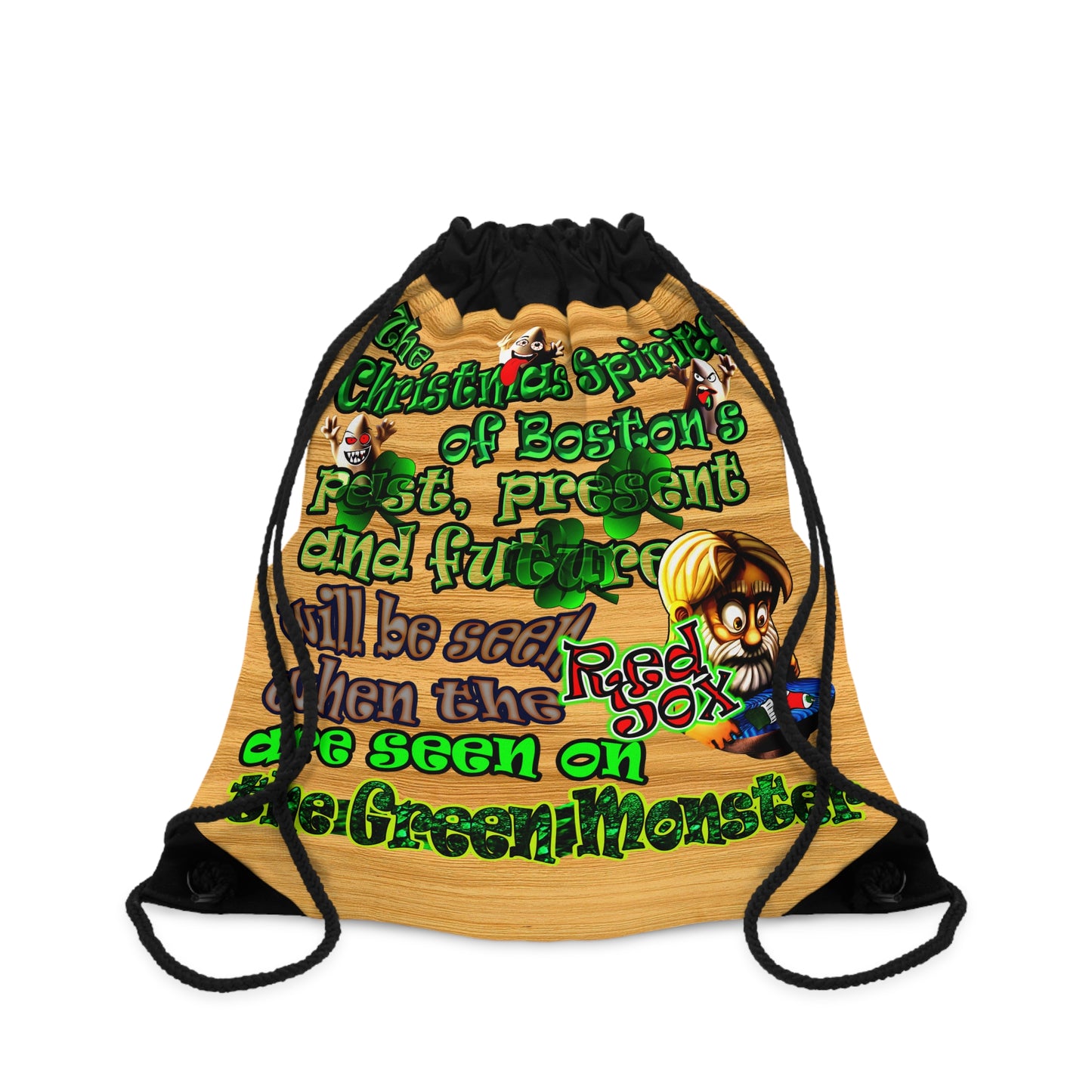christmas spirits of boston - Drawstring Bag (butterscotch wood finish)