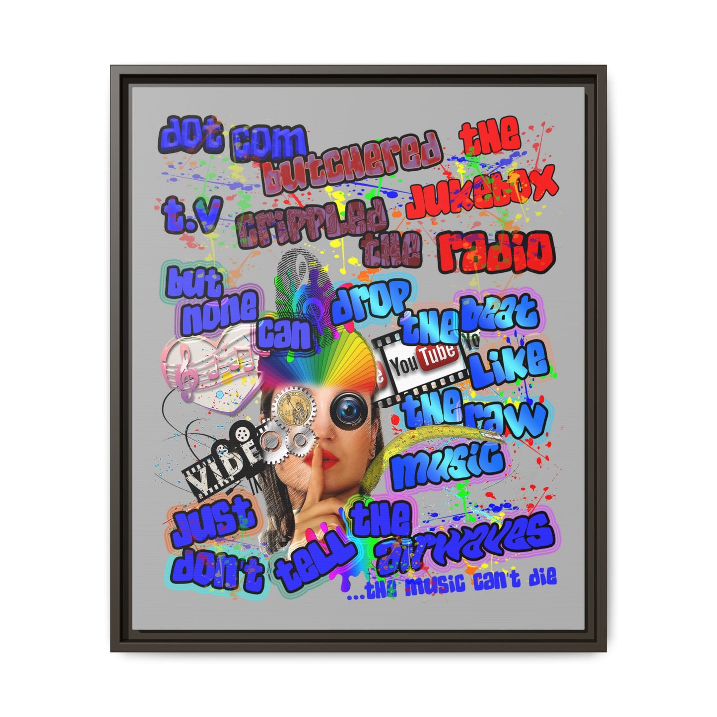 drop the beat - framed canvas art (light grey)