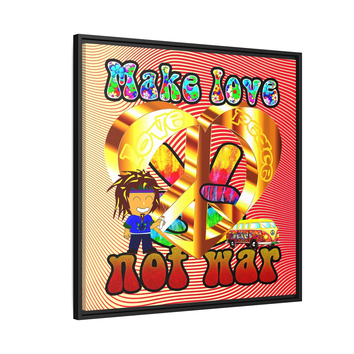 love peace - framed canvas art (yellow-orange wave)