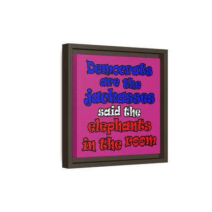 donkeys and elephants - framed canvas art (pink)
