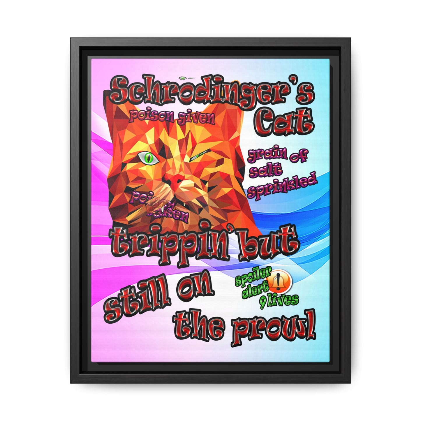 schrodinger's cat - framed canvas art (light blue-pink wave)